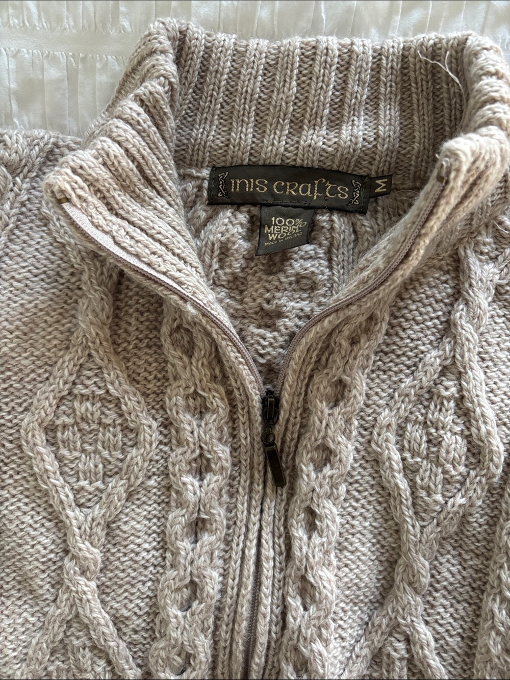 Inis Crafts Made in Ireland Merino Wool Zip Sweater - Picture 4 of 7